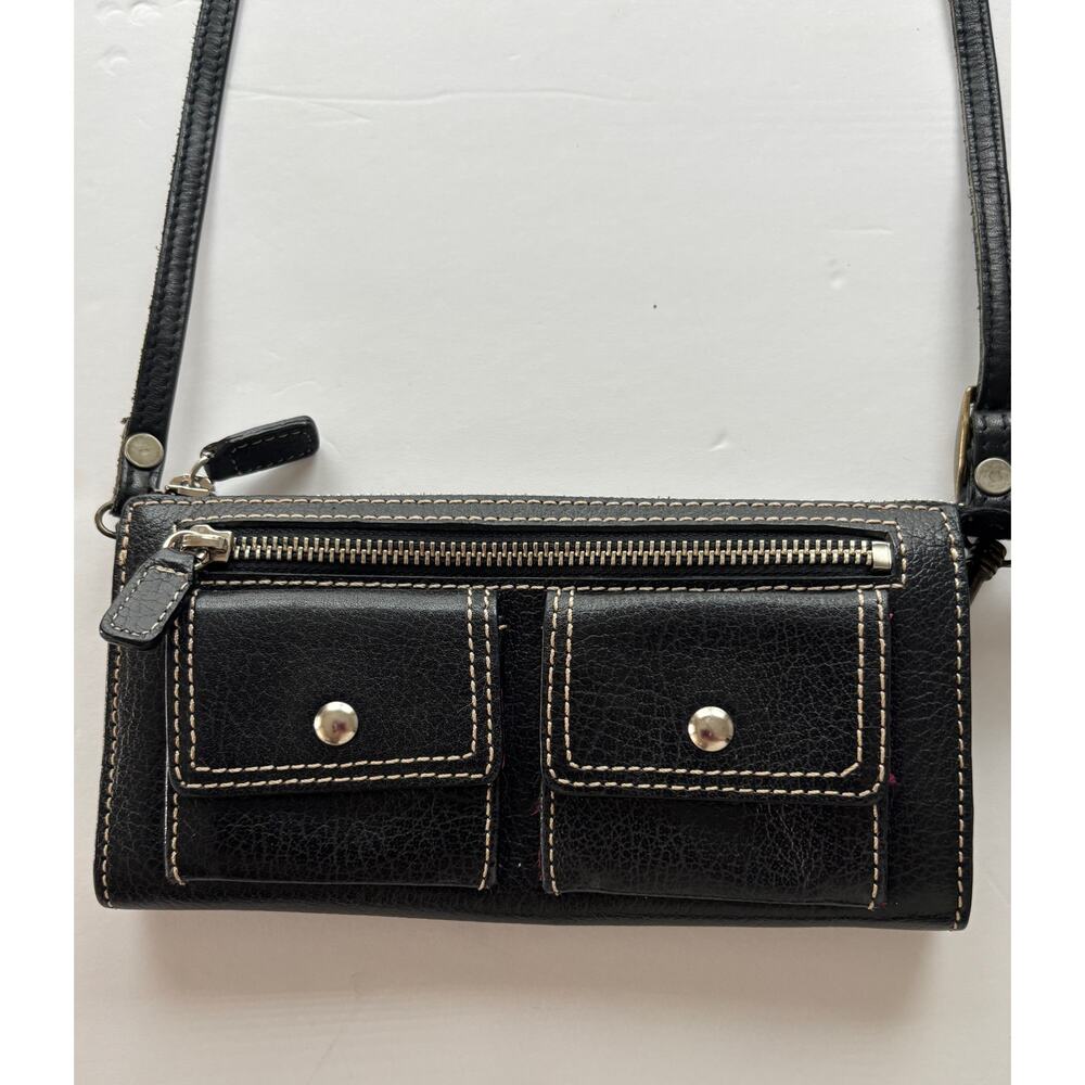 Vintage Nordstrom Black Leather Small Crossbody Wallet Purse Y2K Minimalist